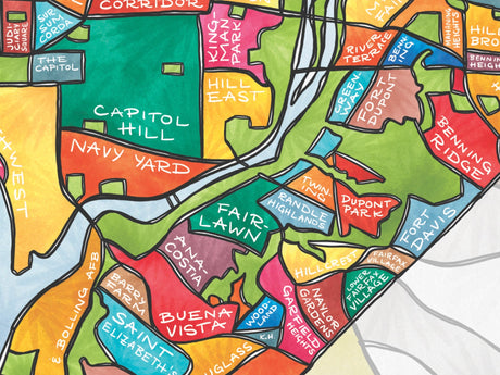 Washington DC Neighborhoods Art Map Poster