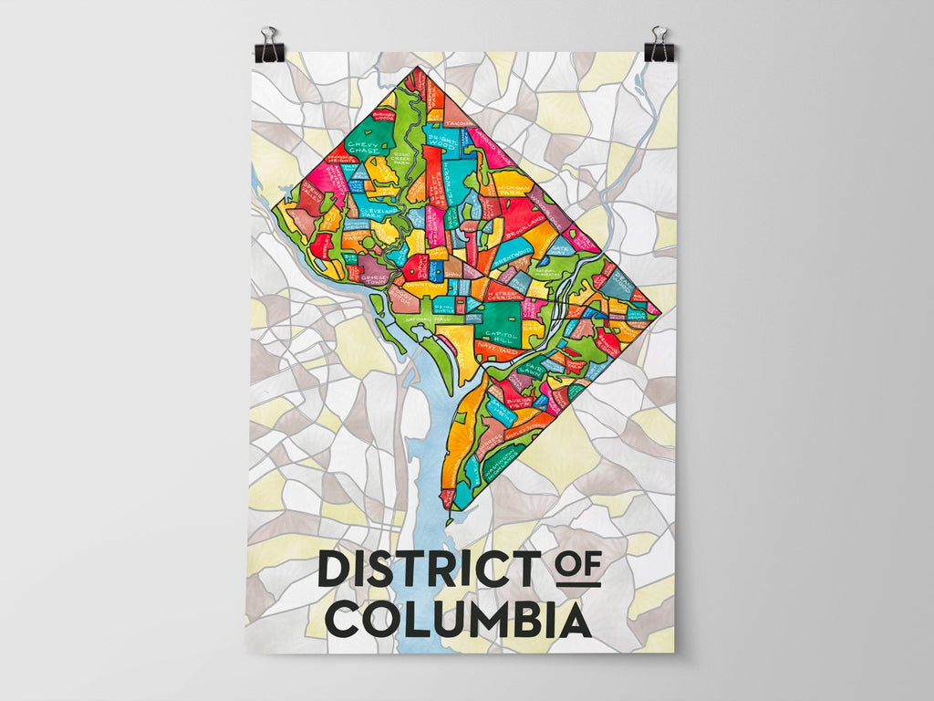 Washington DC Neighborhoods Art Map Poster