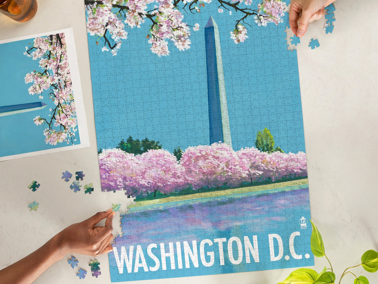 Washington Monument and Cherry Blossoms 1000 Piece Jigsaw Puzzle