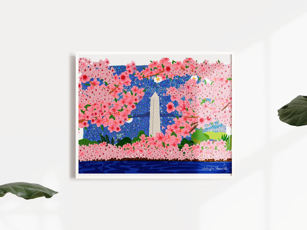Washington Monument with Cherry Blossoms Print