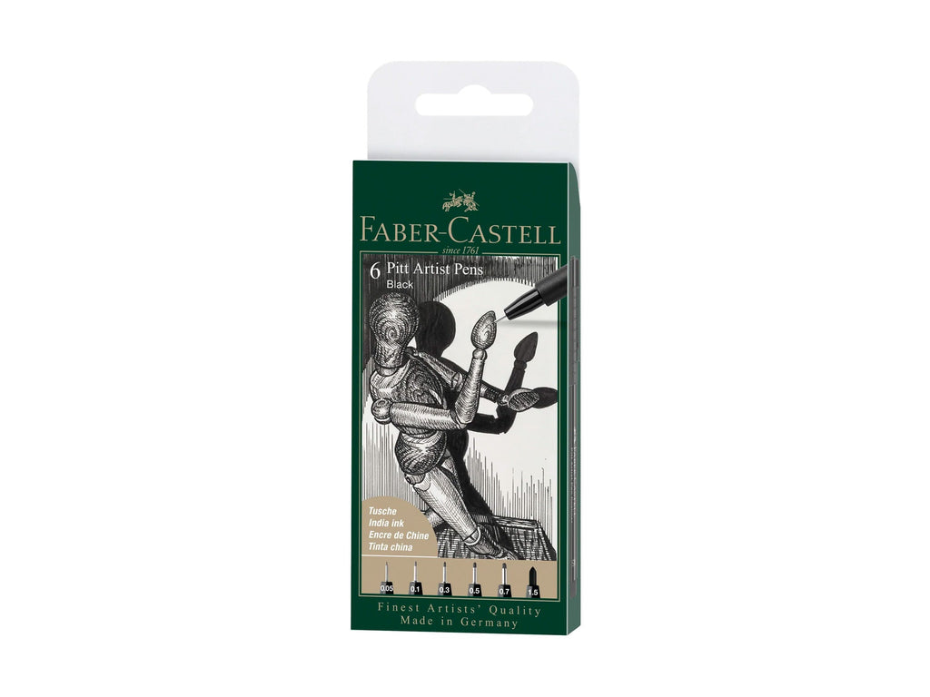 Faber Castell Pitt Artist Pen Wallet - Black 6 Assorted Nibs