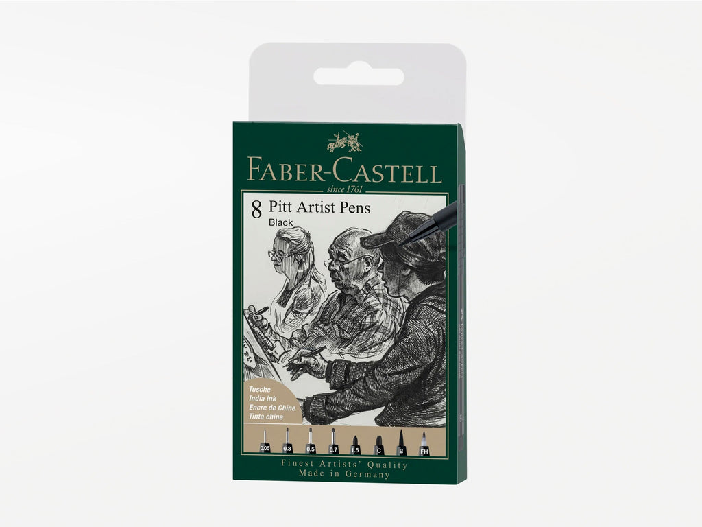 Faber Castell Pitt Artist Pen Wallet - Black 8 Assorted Nibs