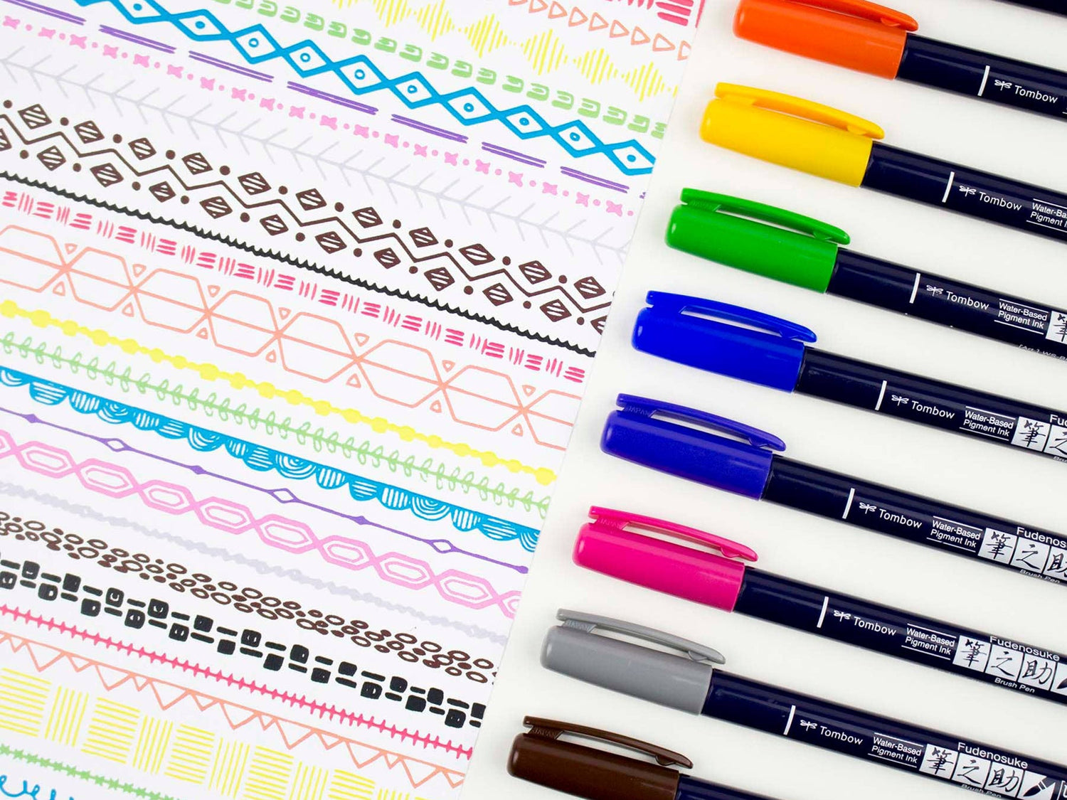 Fudenosuke Colors Calligraphy Brush Pens - 10-Pack