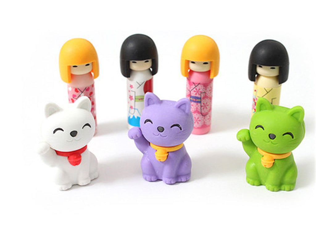 Iwako Novelty Erasers - Kokeshi & Lucky Cats