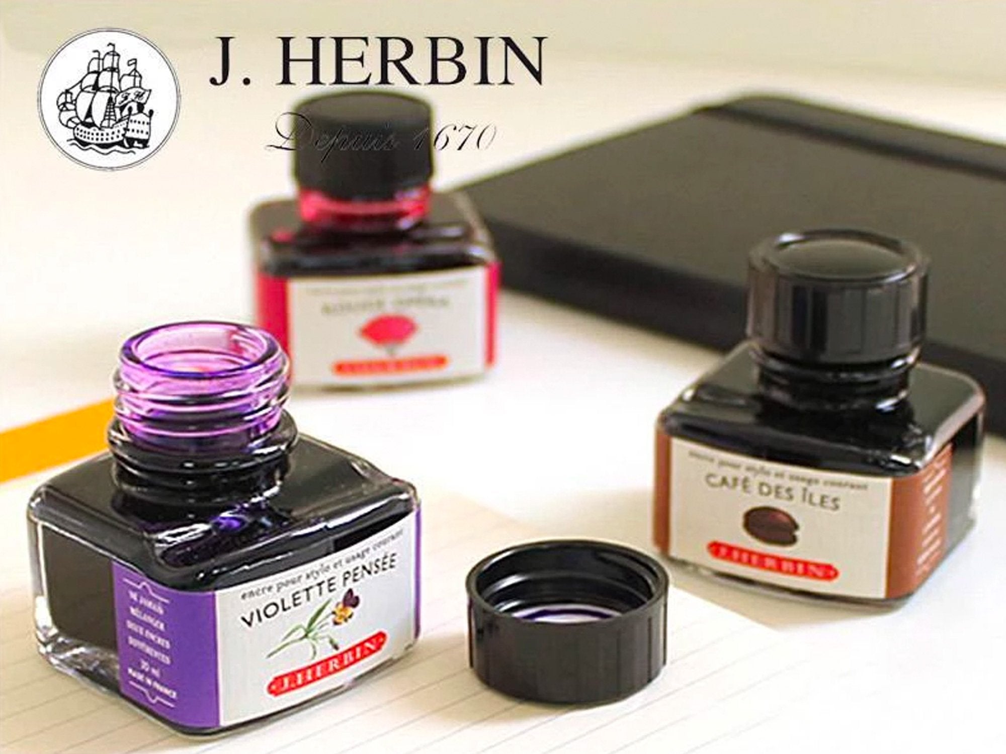 J. Herbin 30 ml Bottle Fountain Pen Ink, Rouge Grenat