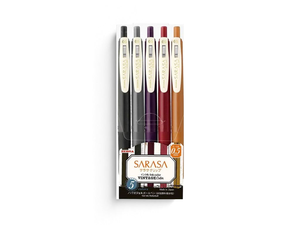 Zebra Sarasa Vintage Gel Pens - 5 Color Set