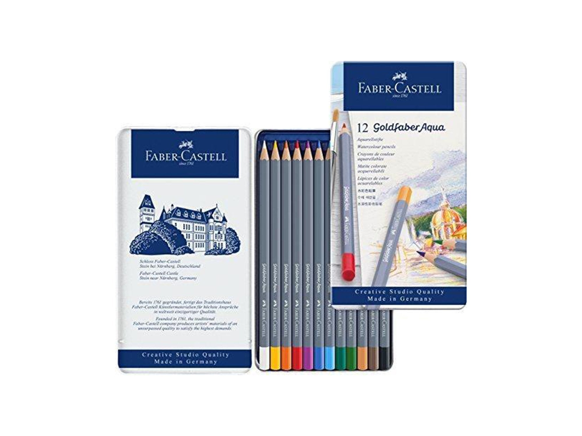 Faber-Castell Art on The Go Watercolor Pencils Set - Travel Watercolor Kit  with 10 Goldfaber Watercolor Pencils, Pencil Pouch, No Mess Sharpener and
