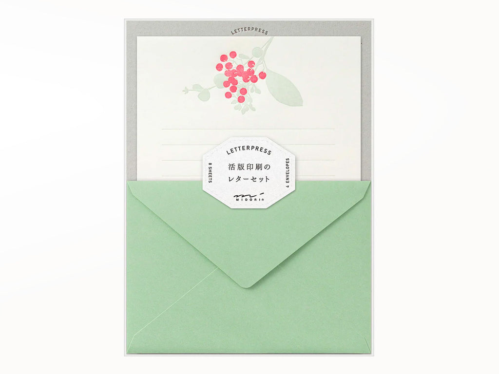 Midori Letter Writing Set - 460 Letterpress Red Bouquet