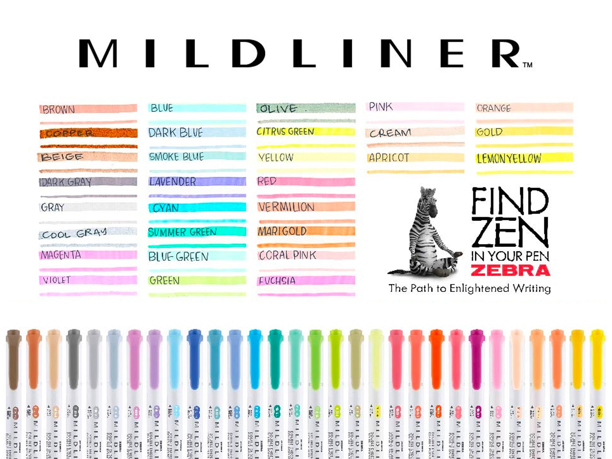 Zebra Mildliner Highlighter  25 Colours Full Set - Fast NZ Delivery –  Hedgehog Journals